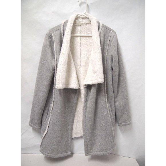LOFT Lounge Womens Sherpa Jacket M Grey Waterfall Draped Thick Warm Open - Picture 1 of 8